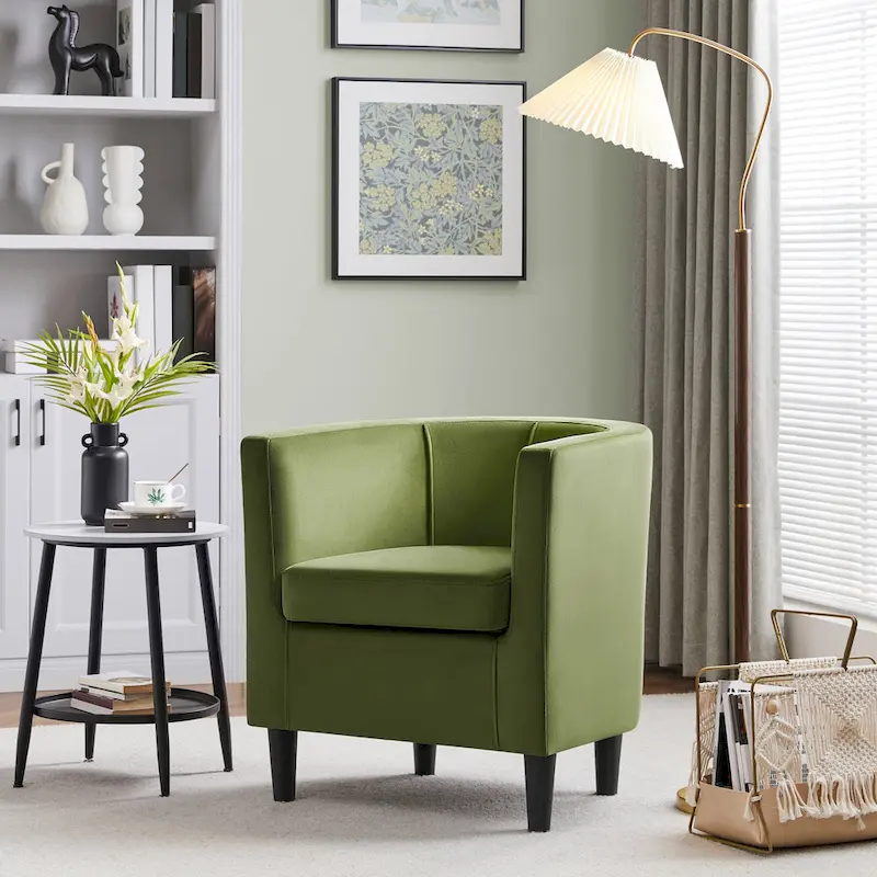 Modern Barrel-shaped Chair Upholstered Velvet Club Chair