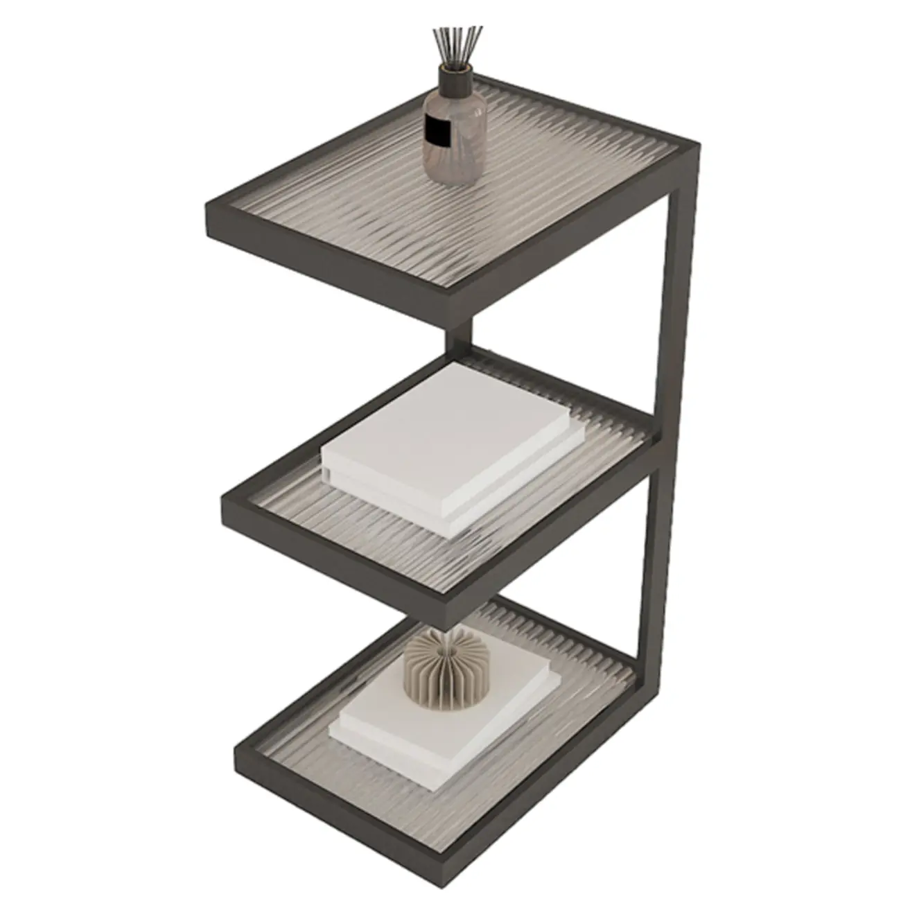 Extra Tall Simple Glass Top and Steel 3 Shelves Nightstand