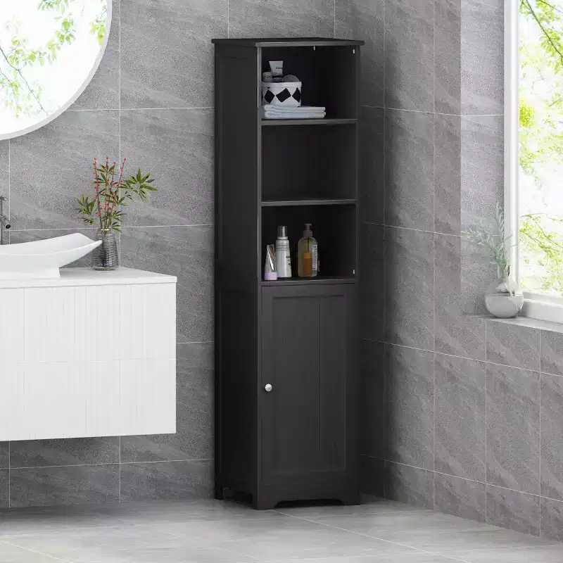Okak 63 Inch Tall Bathroom Storage Cabinet, Modern Storage Cabinet with Open Shelves for Living Room, Home Office