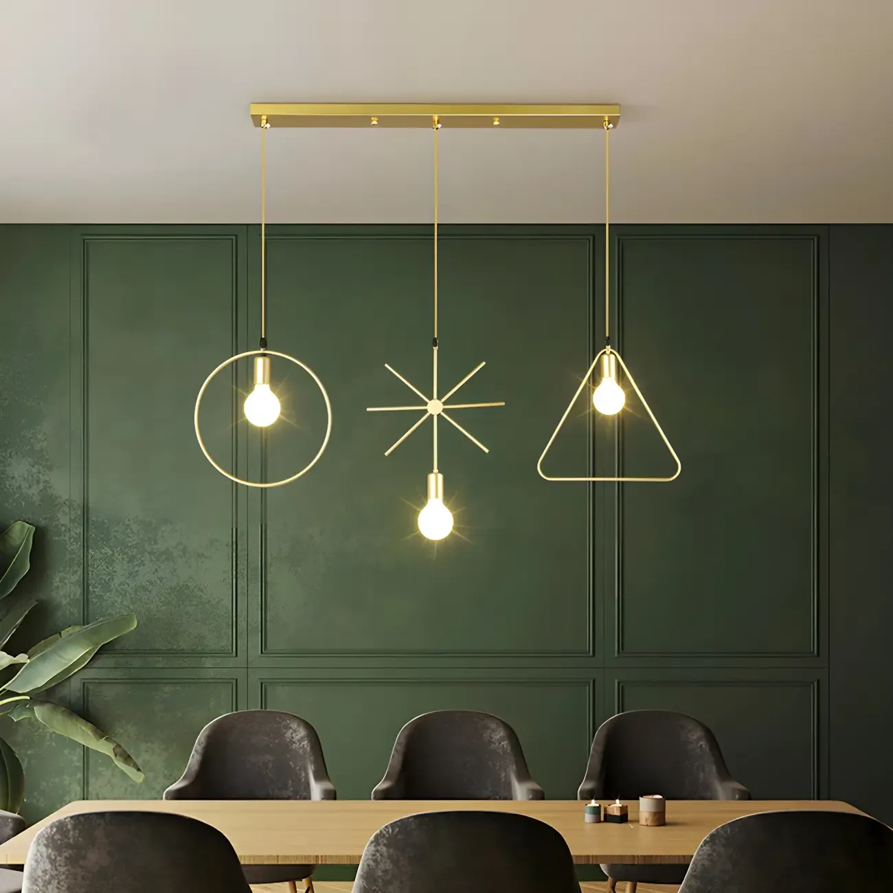 3 Lights Gold Industrial Geometric Metal Island Light Fixture