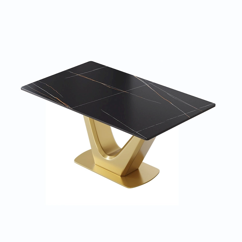 V Shape Pedestal Modern Marble Dining Table Slate Kitchen Table