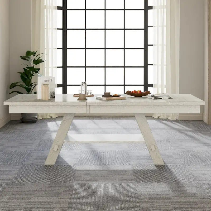 Solid Wood Rectangular Extendable Dining Table with Bench