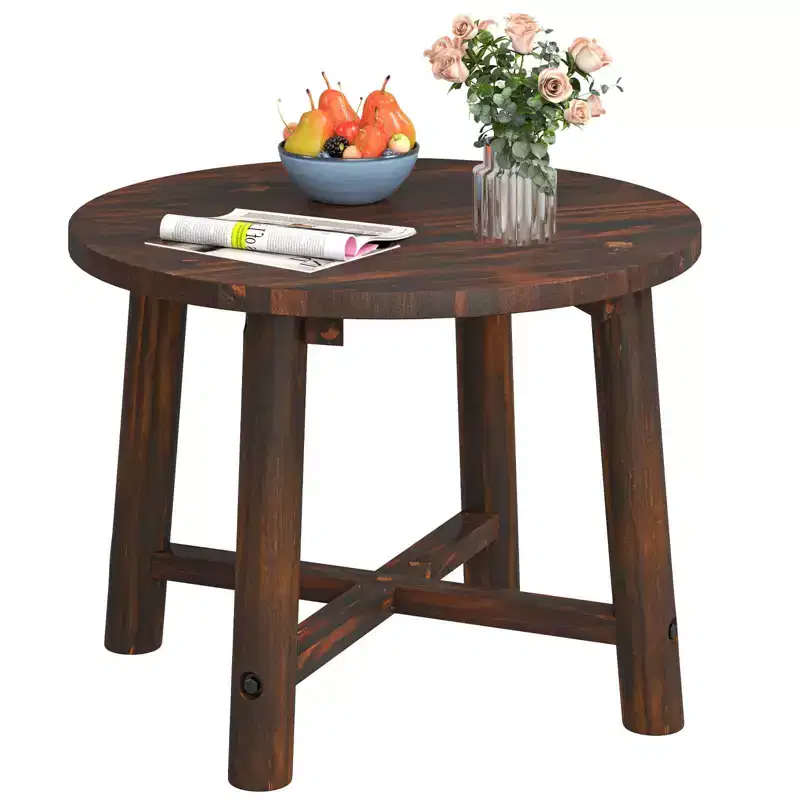 Costway 1/2 PCS Outdoor Side Table with Solid Wood Structure Small Round Coffee Table for Garden