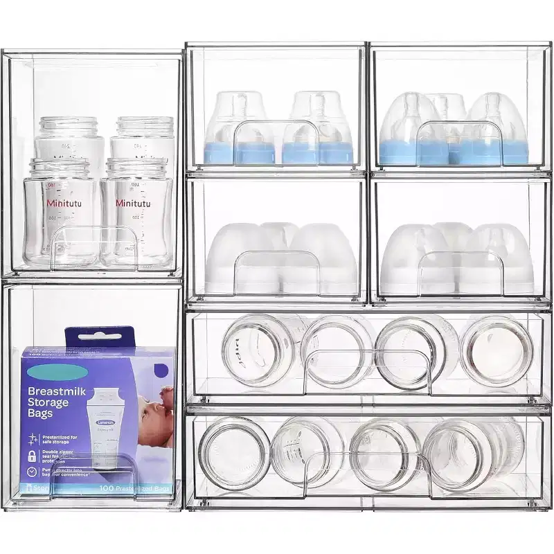 Vtopmart Stackable Clear Plastic Storage Drawers Set of 8, for Bathroom Supplies, Ideal for Cabinet, Pantry, Laundry Room Organization