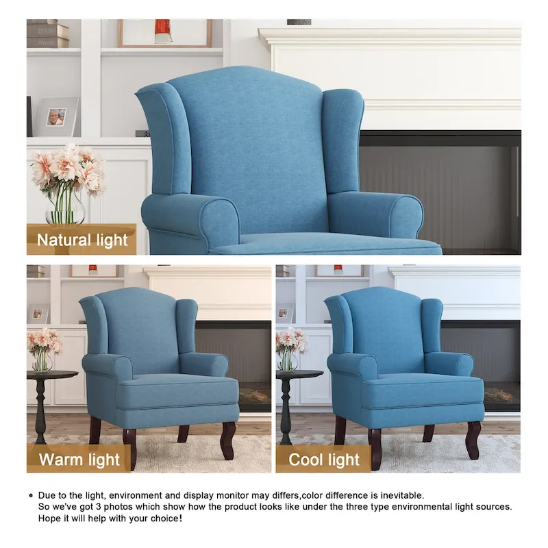 Set of 2 Elegant Living Room Wing Back Arm Chair Upholstered Accent Chair