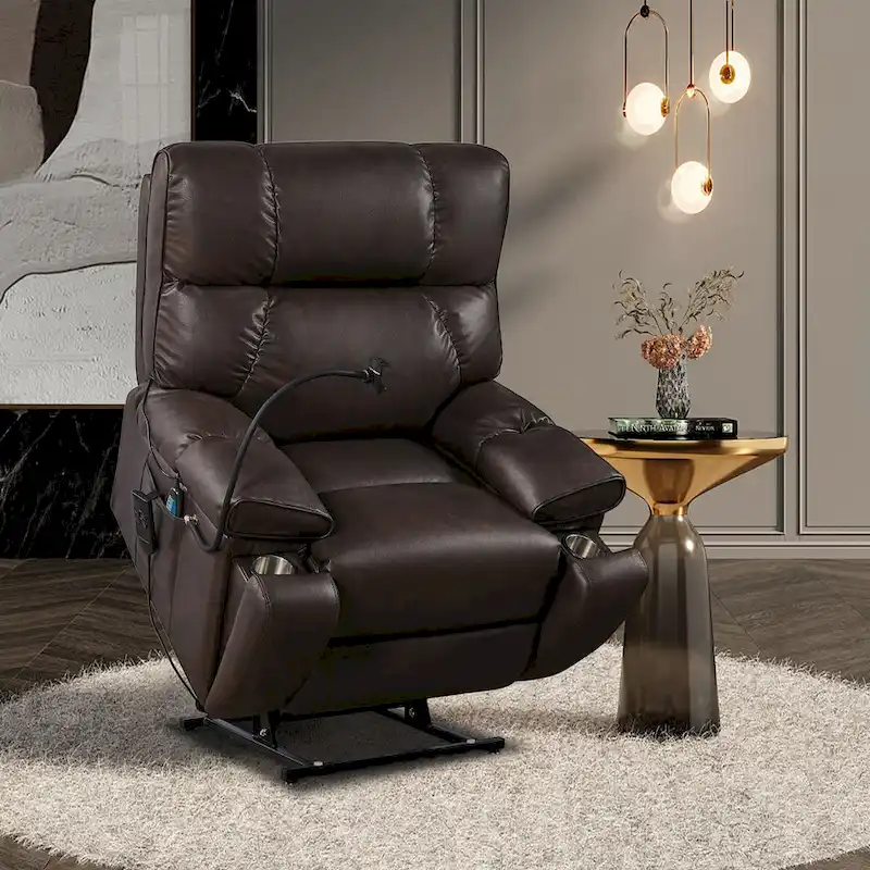 Recliner Chair with Phone Holder,Electric Power Lift with 2 Motors Massage and Heat for Elderly,2 Side Pockets,Cup Holders