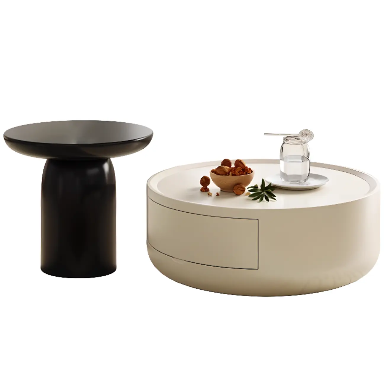 Modern Wood Black White Round Drawer Coffee Table