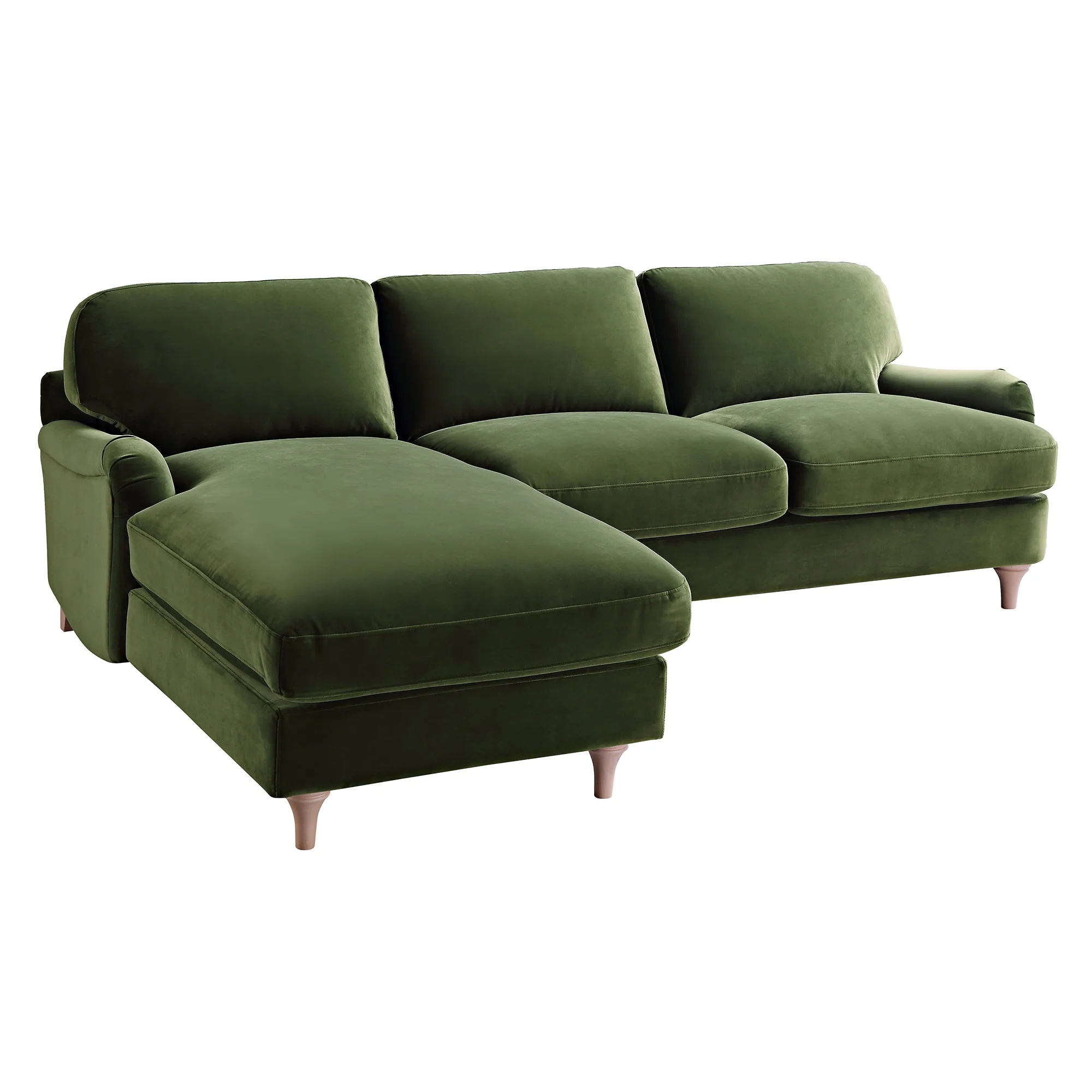 Fern Green Velvet Sofa, Grande Chaise Sofa Left Hand Facing