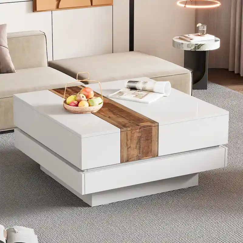 Square Coffee Table with Sliding Tabletop and Hidden Storage