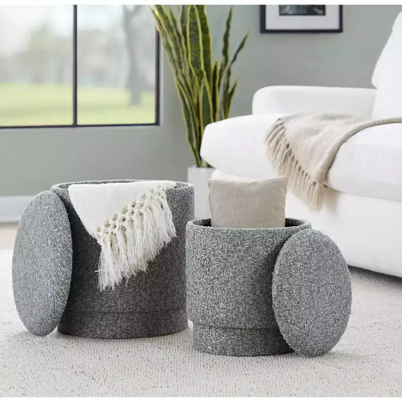 LumiSource Marla Upholstered Ottoman Set Fabric