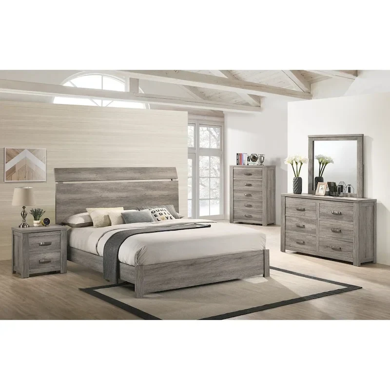 Contemporary Weathered Gray Wood Bedroom Furniture