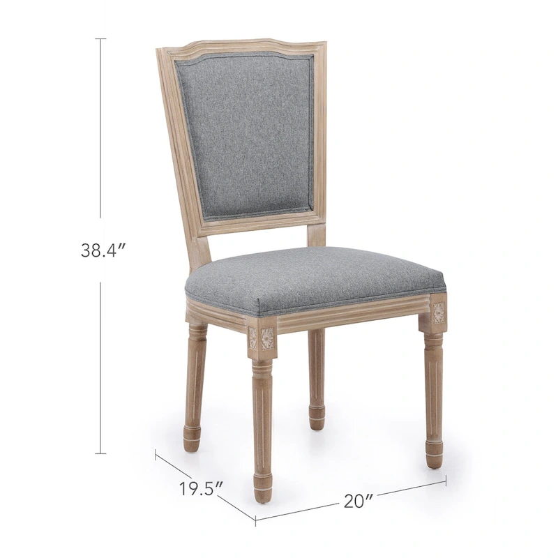 Set of 2 French Side Chairs with Carved Wood Legs & Linen Upholstery