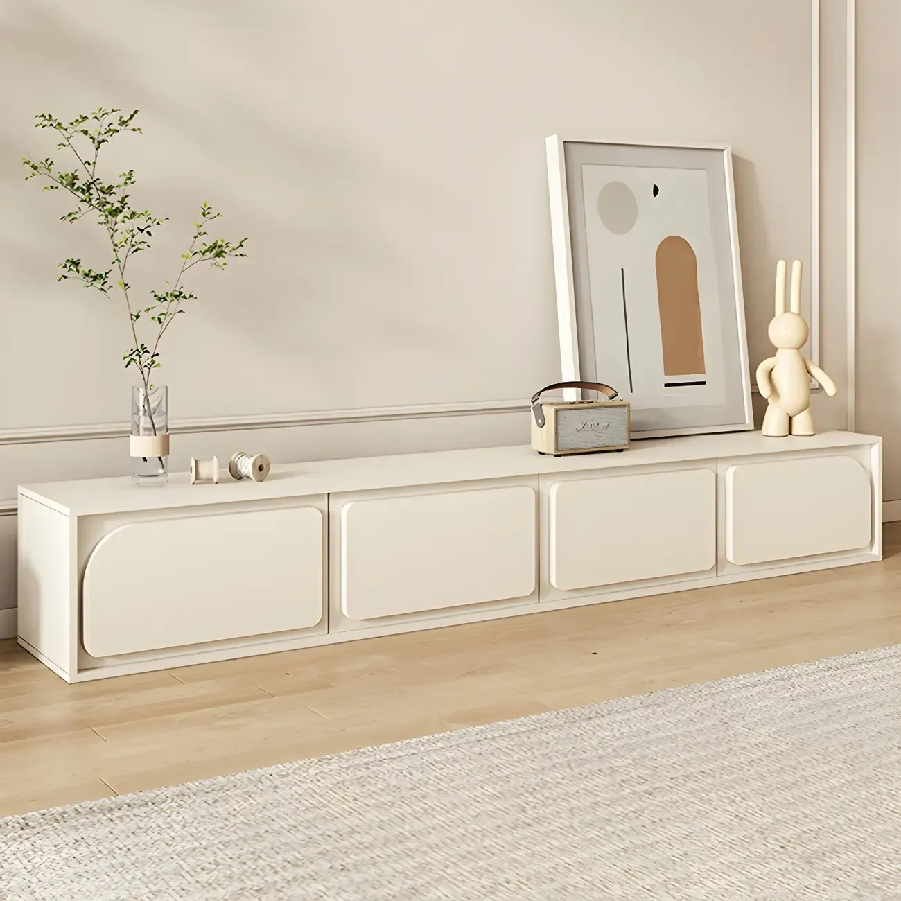 79 White Modern Wood Cable Management TV Stand with Legs