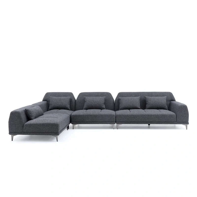 Modern Large Removable Sectional Sofa Grey Fabric with Pillows