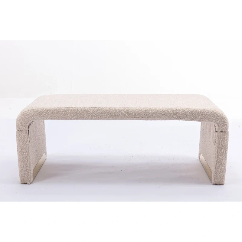 Modern New Boucle Fabric Loveseat Ottoman Footstool Bedroom Bench Shoe Bench With Gold Metal Legs