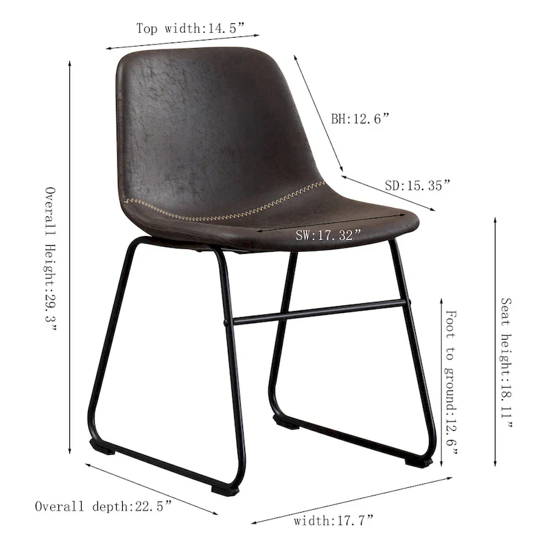 Modern Faux Leather Dining Chairs with Metal Frame (Set of 2) - 24 H x 14.5 W x 20.8 D