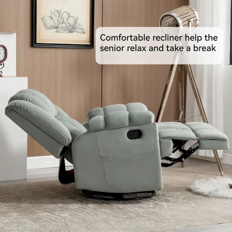 Swivel Rocker Fabric Recliner Chair, Overstuffed Large Manual Recliner Glider with Pillow Top Arms and Cushion Back