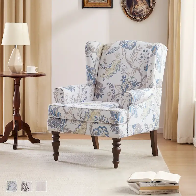 Upholstered Polyester Accent Armchair with Spiral Wood Legs and High-Resilient Cushion