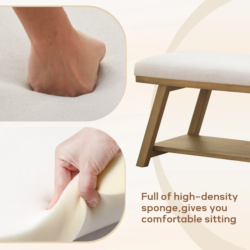 Solid Wood Shoe Bench with Cushion Entryway Shoe Bench