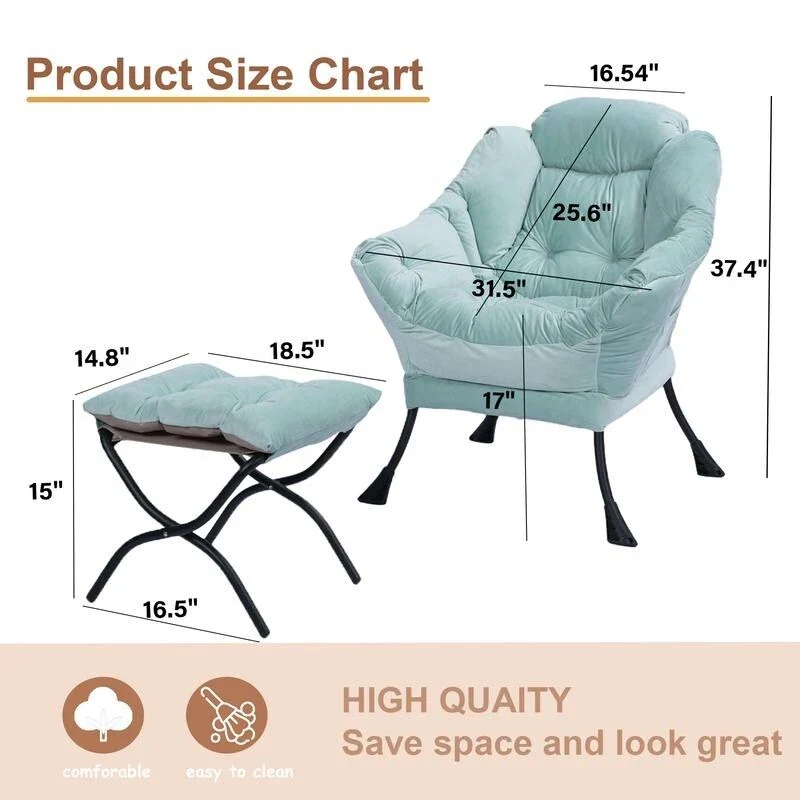 Modern Cotton Thick Padded Lazy Chair With Folding Ottoman