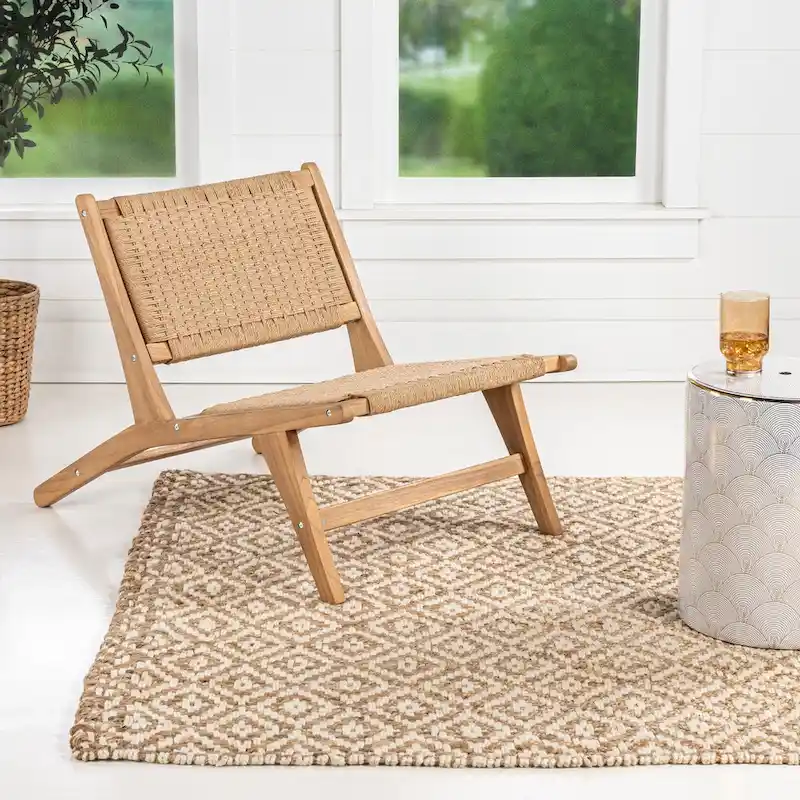 Woven Seagrass Armless Chair - Teak Wood Frame (Natural)