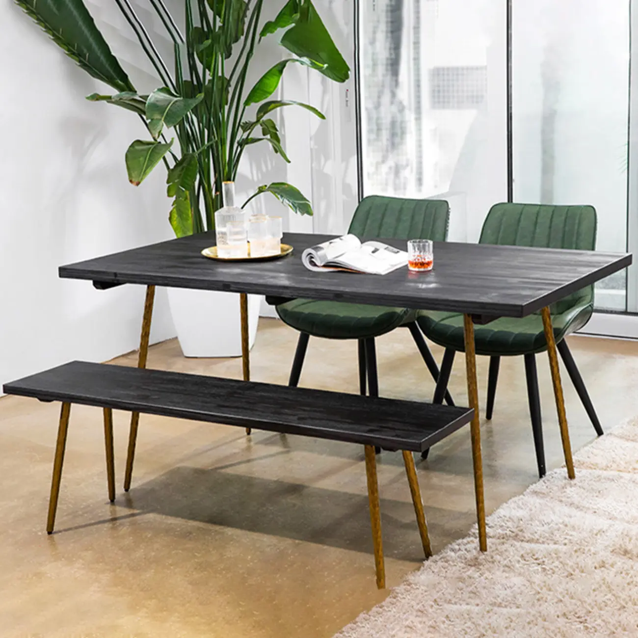 Simple Upholstered Leather Dining Chair Solid Back Metal Legs