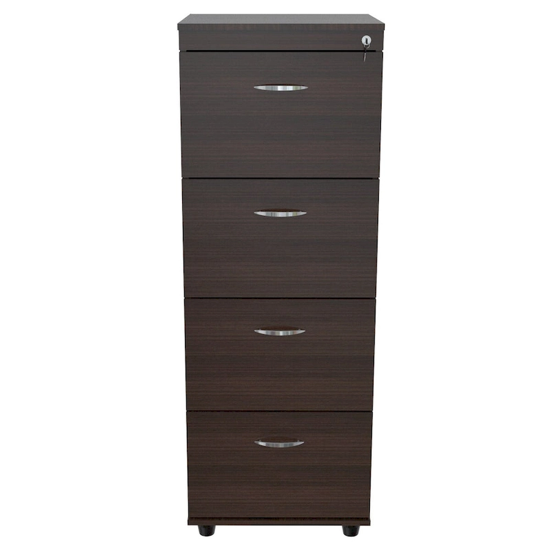 HomeRoots 52 Espresso Melamine and Engineered Wood File Cabinet with 4 Drawers