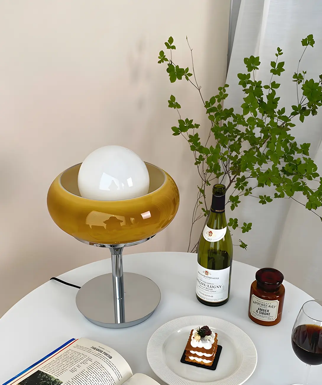 Yellow Egg Tart Globe Glass Silver Table Lamp