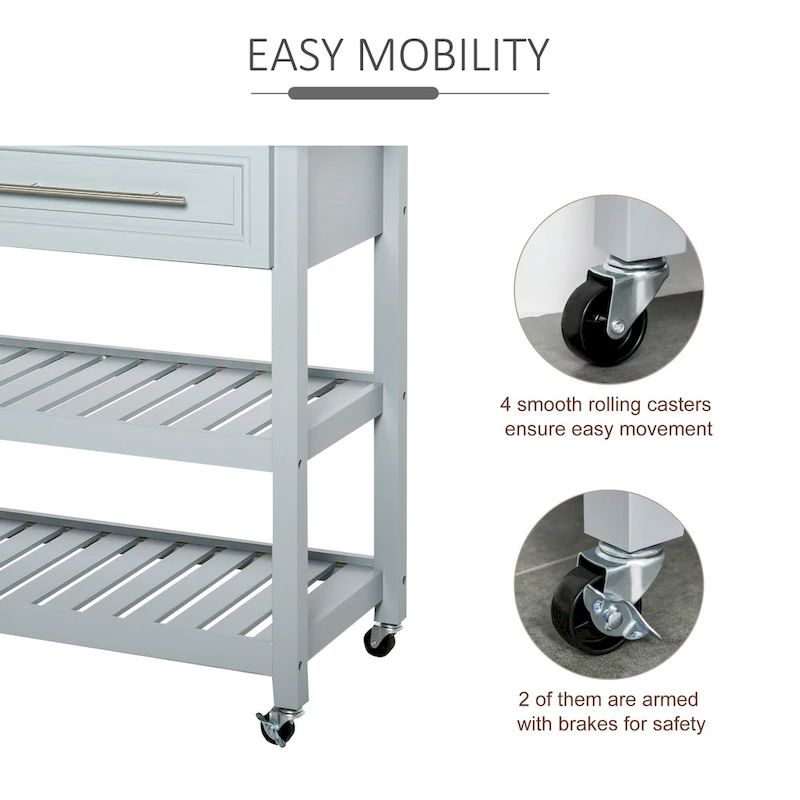 HOMCOM Kitchen Island Stainless Steel Top Rolling Utility Cart with Drawers, Shelves - Grey