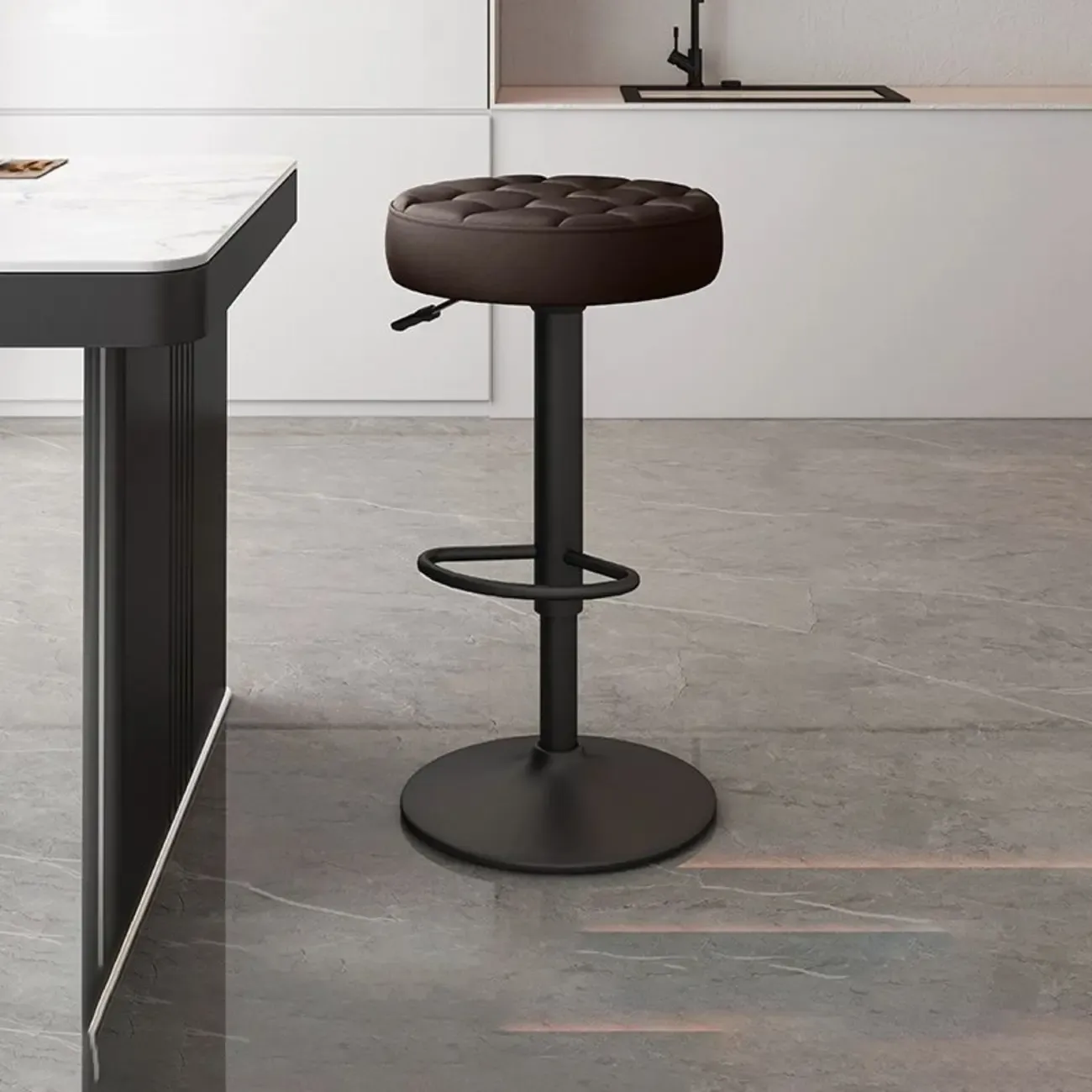 Leather Upholstered Adjustable Swivel Bar Stools