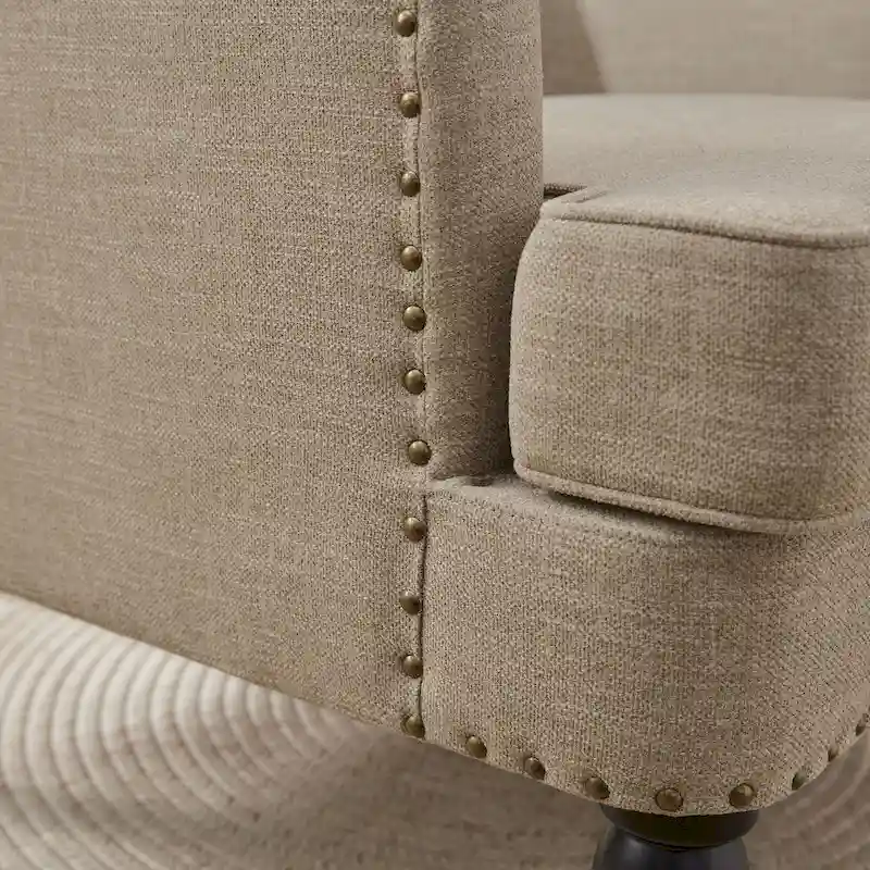 Set of 2 Arm Chair Upholstered Button Tufted Accent Chair with Lumbar Pillow Beige/ Grey/ Light Blue