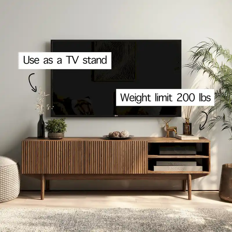 TV Stand Console Fits TV's up to 65 in. with Wood Legs in Mid Century Modern Scandinavian Design
