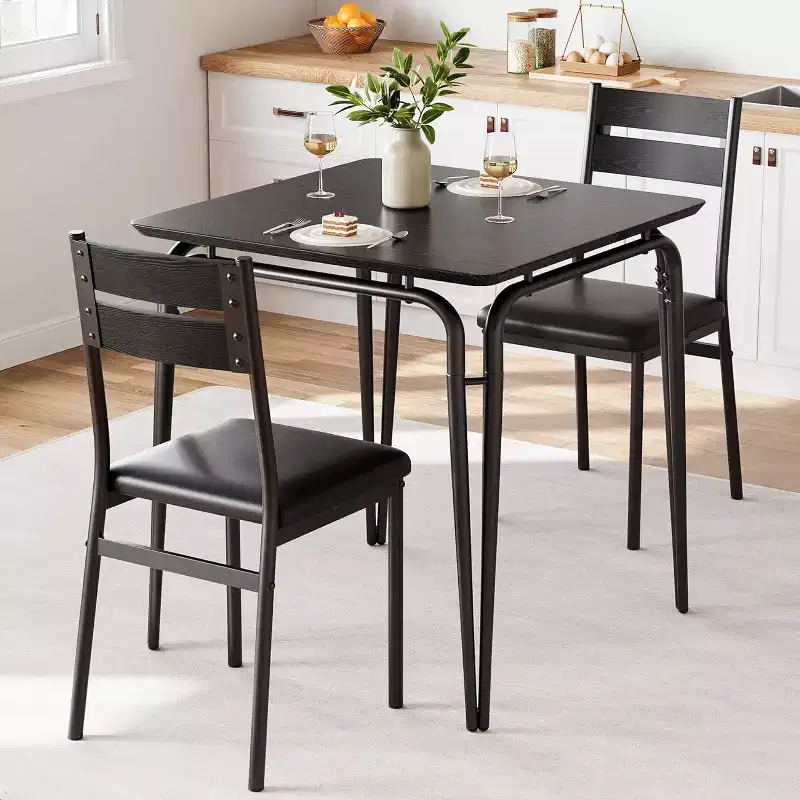 3 Piece Dining Table Set for 2, Small Wooden Kitchen Table w/Storage, Farmhouse Square Dinette Set for Dining Room, Apartment, Small Space