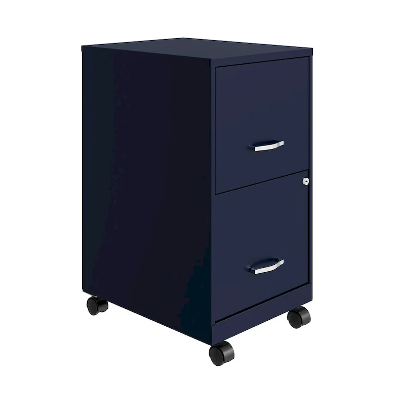 Blue 2-Drawer Mobile Metal File Cabinet, Letter Size, 1-Person