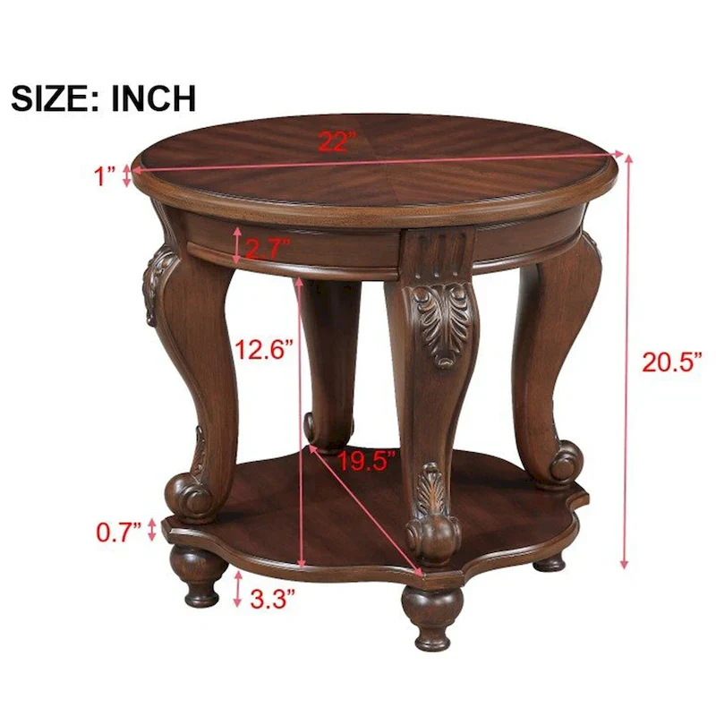 Round End Table with Lower Shelf and Cabriole Legs