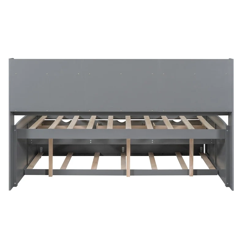 Full Pine Captain Bed with Shelves, Drawers & Trundle