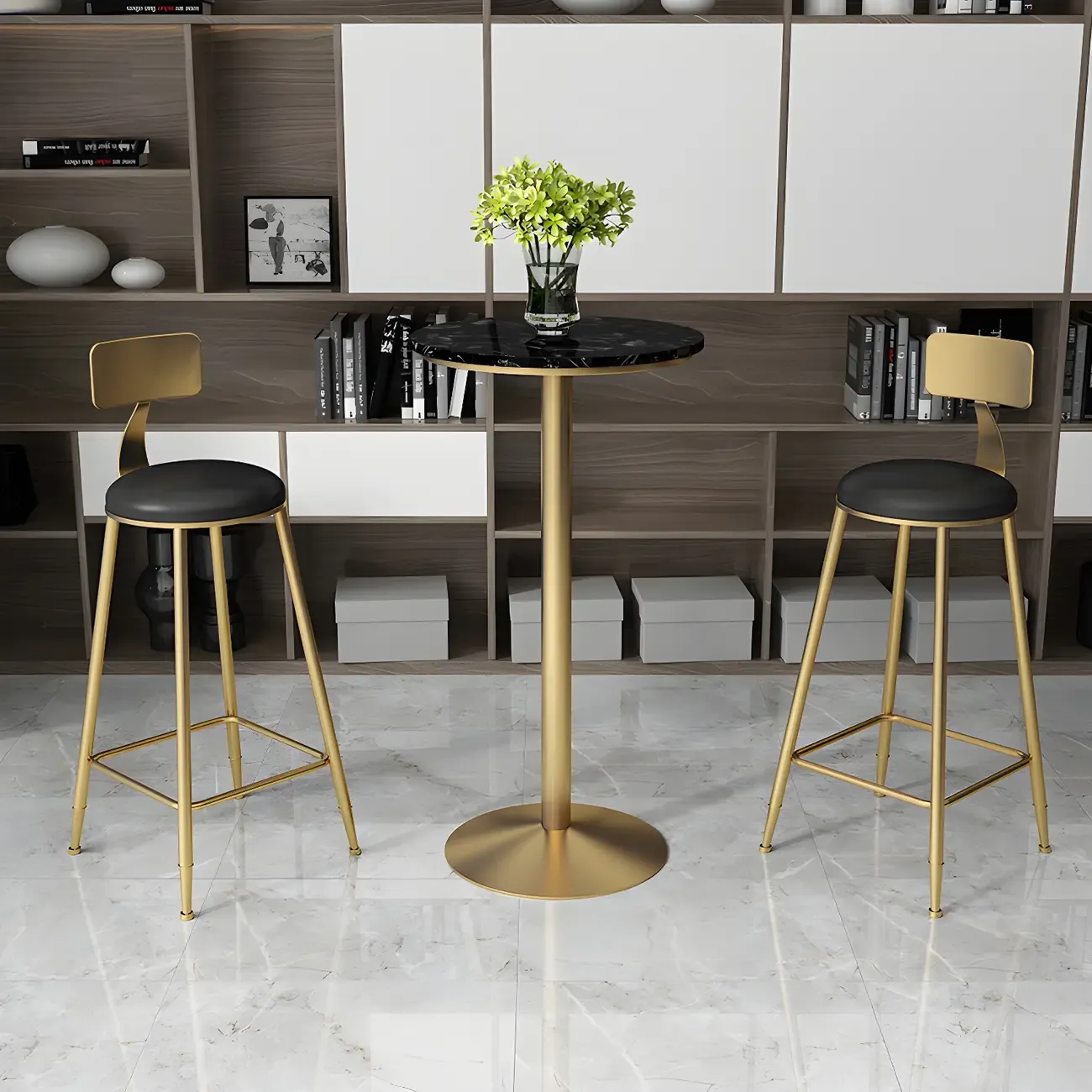 Elegant Nordic Marble Bar Table with Gold Metal Base
