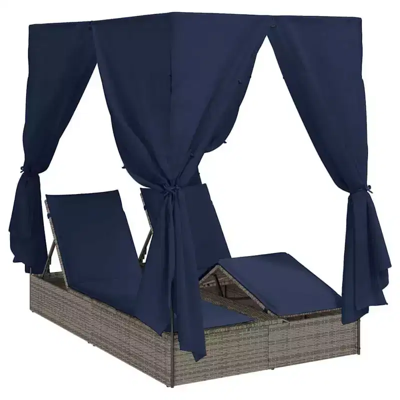 vidaXL Double Sun Lounger Grey 80.71 x 50.79 x 78.74 in Poly Rattan