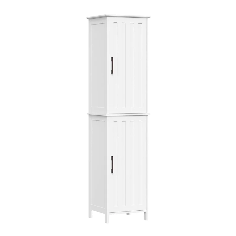 White Painted Tall Bathroom Storage Cabinet with Doors & Adjustable Shelves