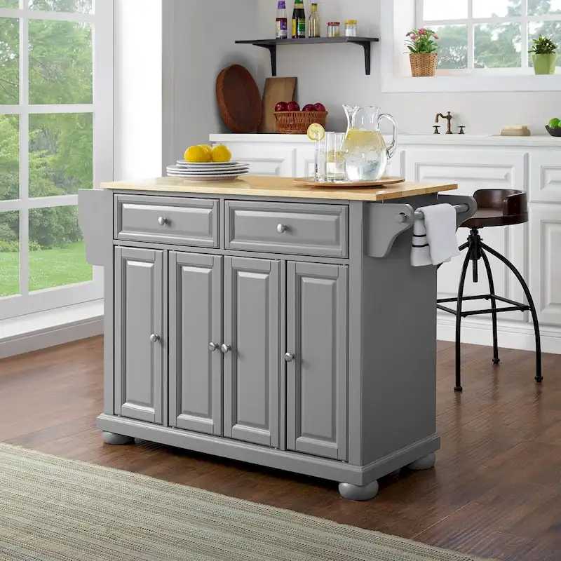 Alexandria Natural Wood Top Kitchen Island In Vintage Grey - 18d x 51.5w x 36.5h