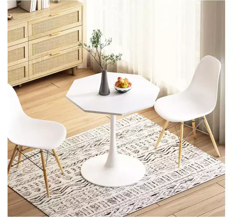 MDF Modern Octagonal Coffee Table, 31.50 Inch, Printed Black Marble Tabletop, Metal Base, for Dining Room/Kitchen/Living Room,