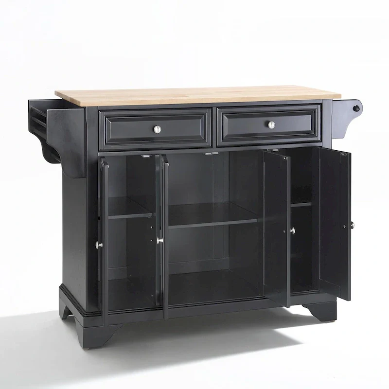 Crosley LaFayette Black Wood Kitchen Island with Natural Wood Top - 18d x 51.5w x 36h