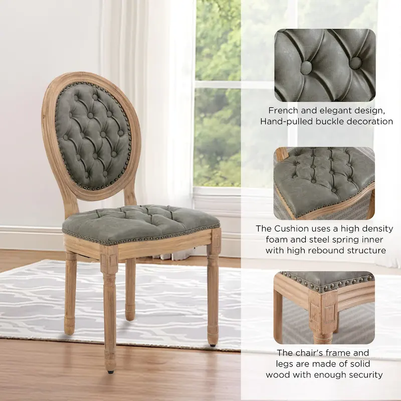 Farmhouse French Dining Room Antique Painting Chairs with PU Set of 6