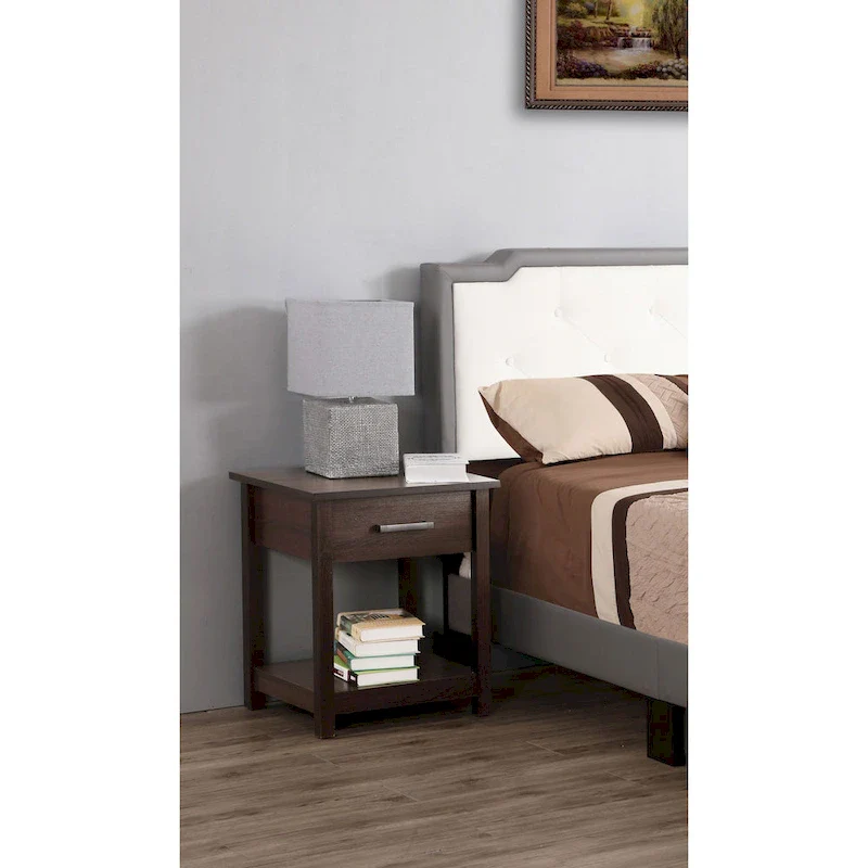 Wooden Nightstand with Drawer and Shelf