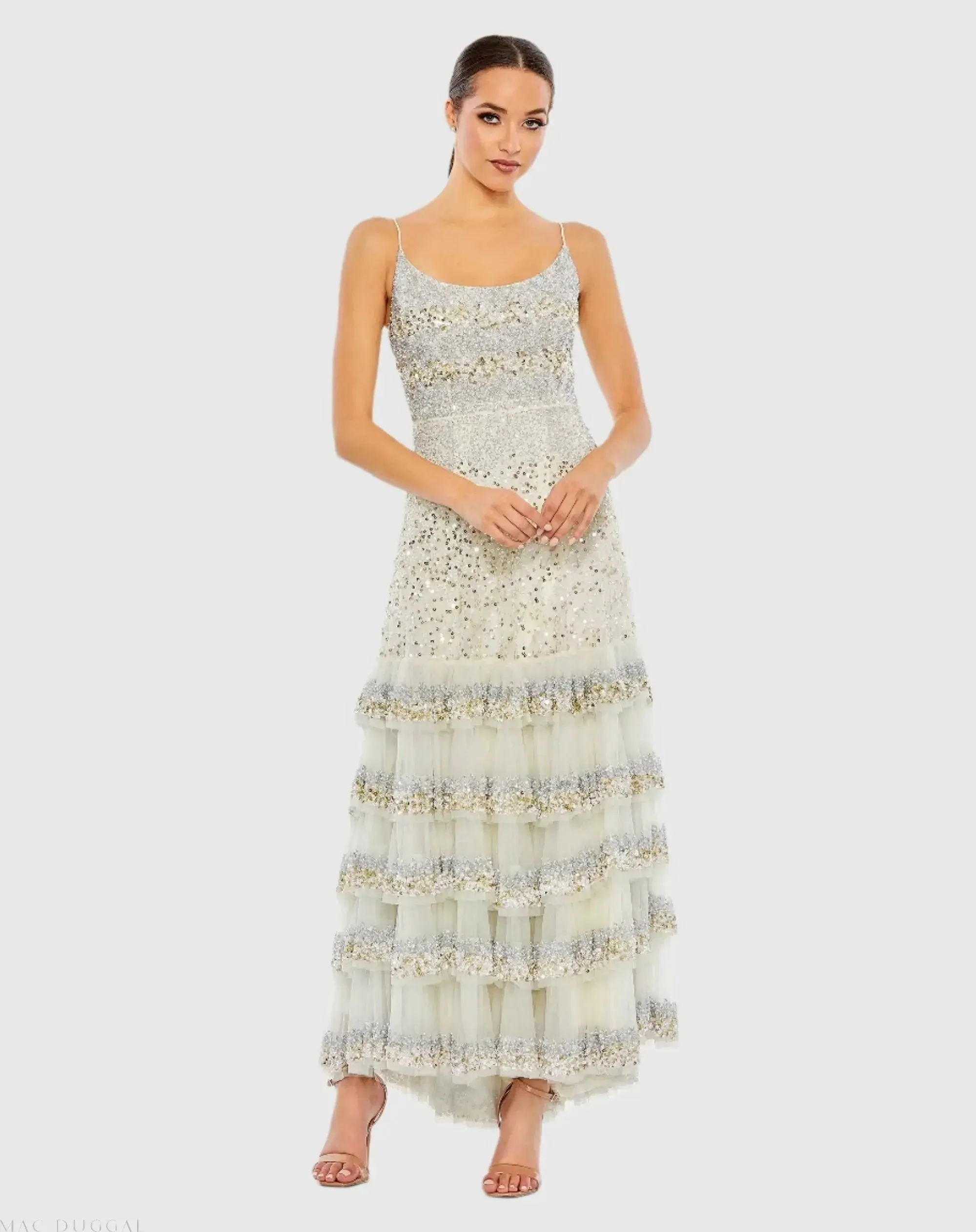 Embellished Scoop Neck Tiered Gown - FINAL SALE