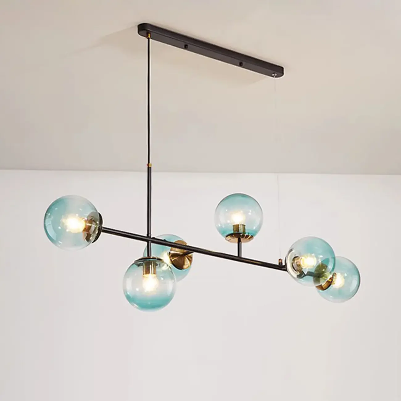 6 Light Glass Globe Island Pendant Light with Adjustable Length