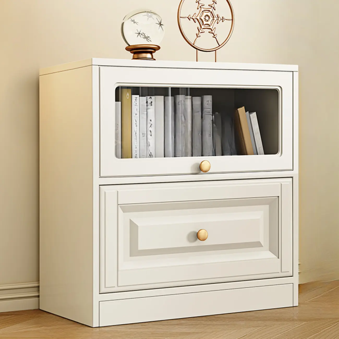 White Standard Wooden Cabinet Bookcase with Doors