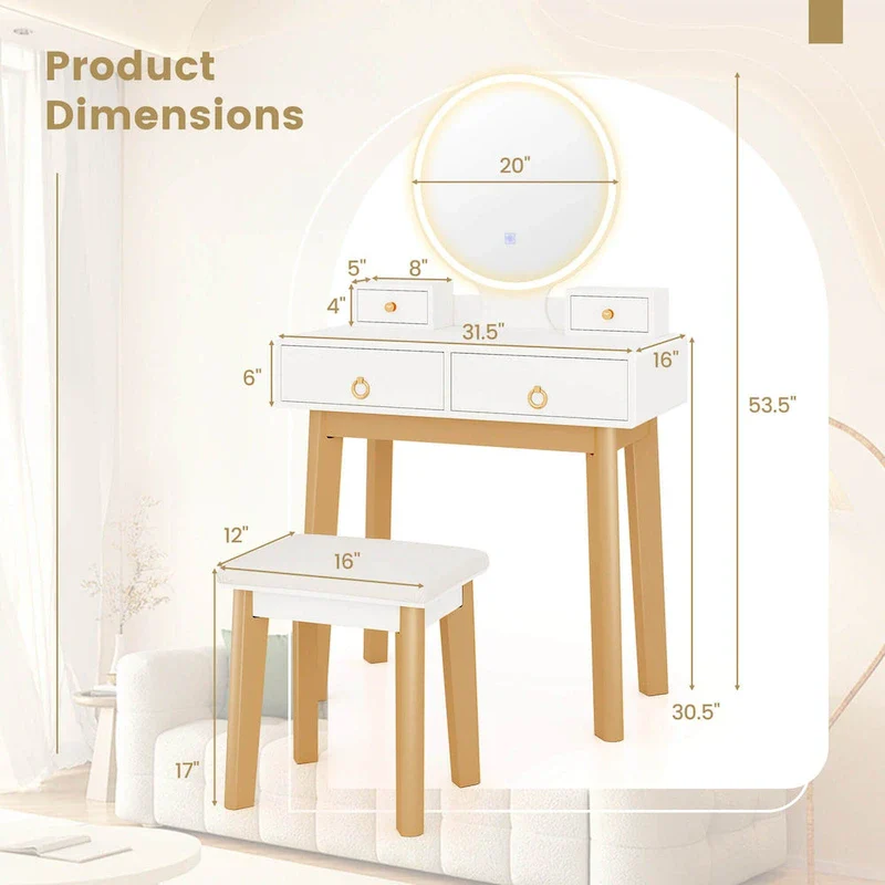 Costway Vanity Makeup Table Touch Screen 3 Lighting Modes Dressing - See Details