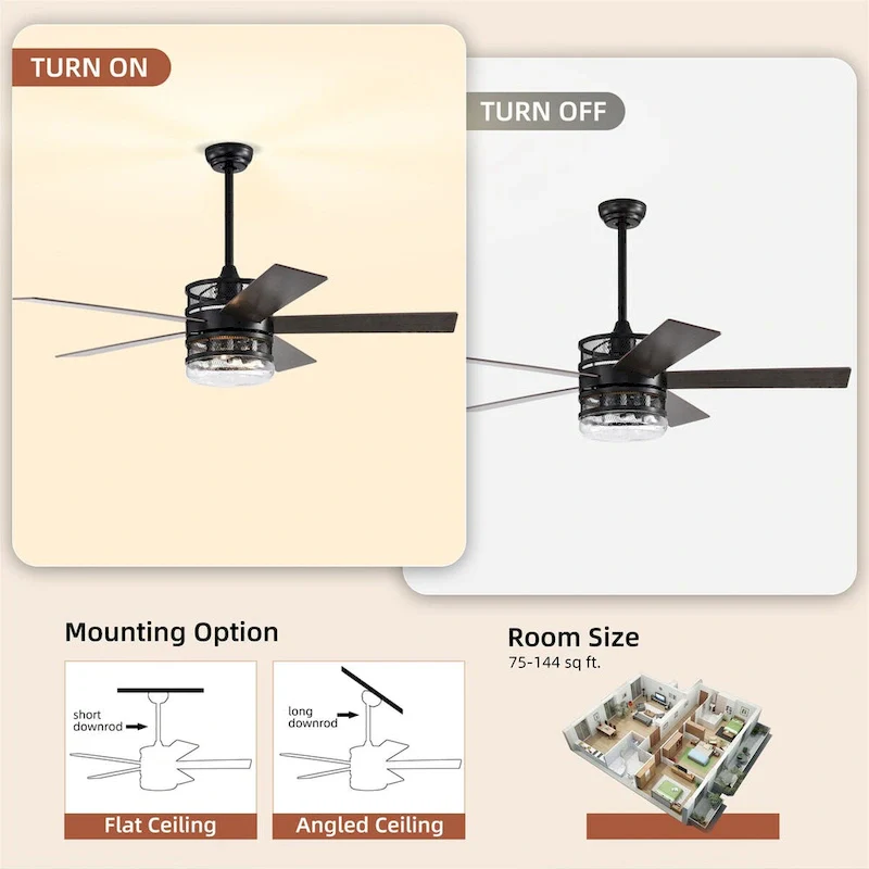 52-inch 5-blade Lighted Ceiling Fan