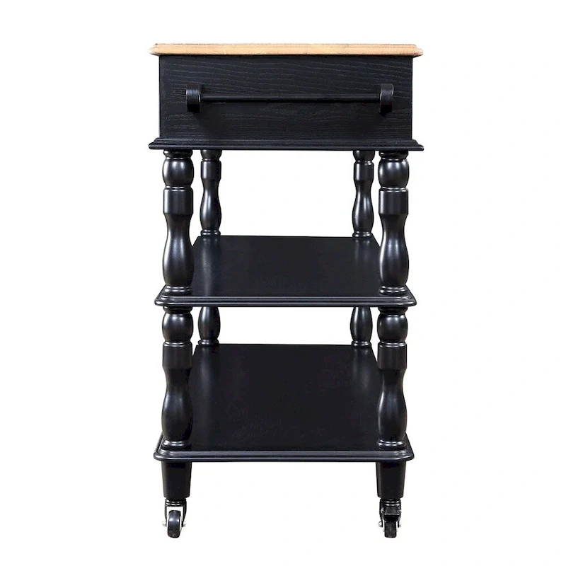 Rolling OAK Wood Top Kitchen Cart with Wine Rack and 2 Drawers